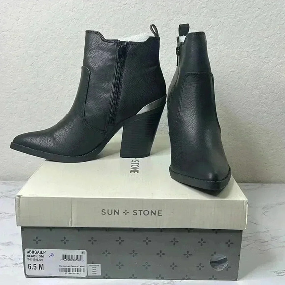 Sun + Stone Womens Black Back Abigail Pointed Toe Booties 6.5M - Picture 7 of 13